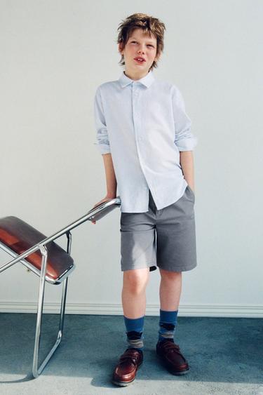 Zara 基本款修身版百慕達短褲 - 水洗藍色