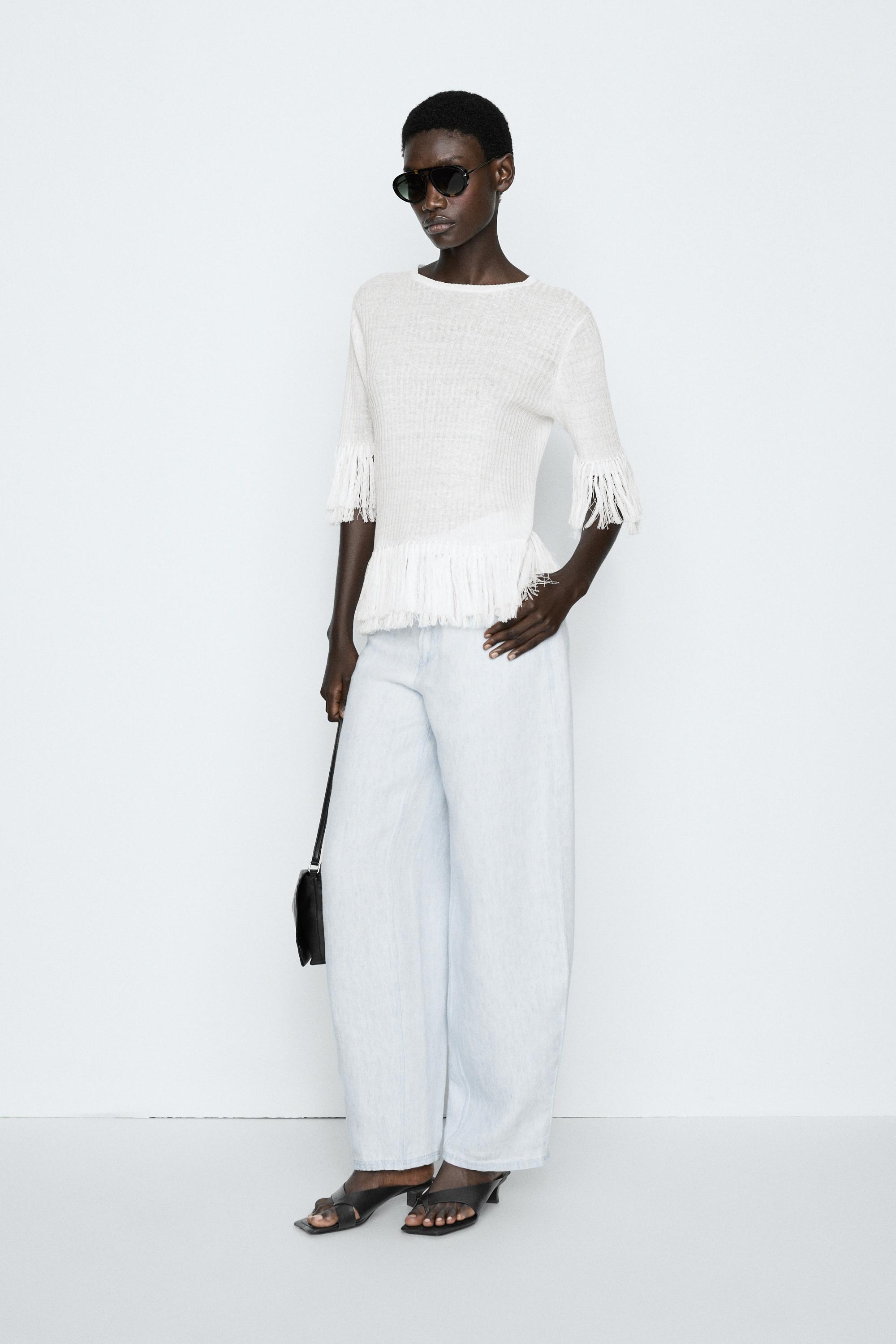 Fringe detail knit sweater - STUDIO — White