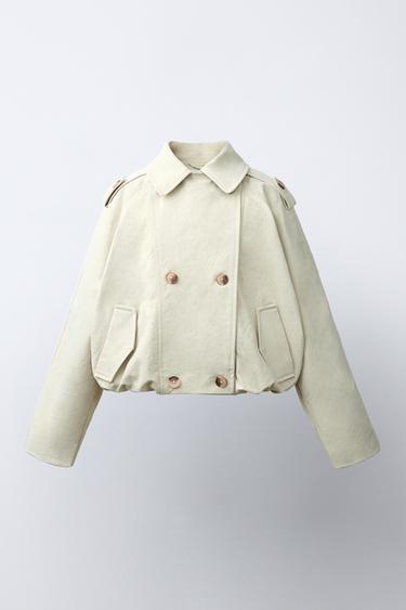 SHORT TRENCH COAT WITH ELASTICATED HEM - Mid-ecru by Zara