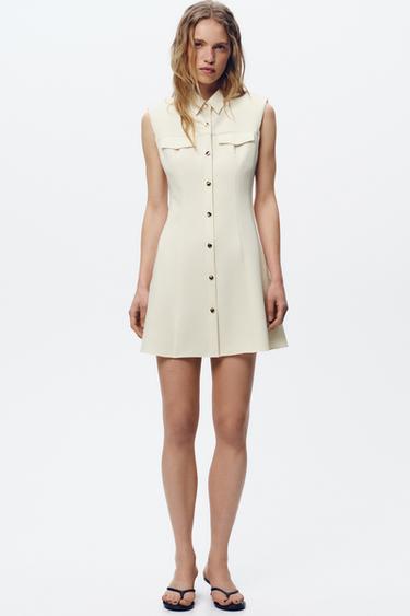 Zara CREPE MINI DRESS - Ecru - Image 0