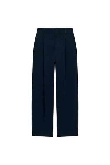 Zara ZW COLLECTION PLEATED BALLOON TROUSERS - Navy blue