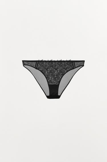LACE MESH BRIEFS - Black by Zara - Image 1