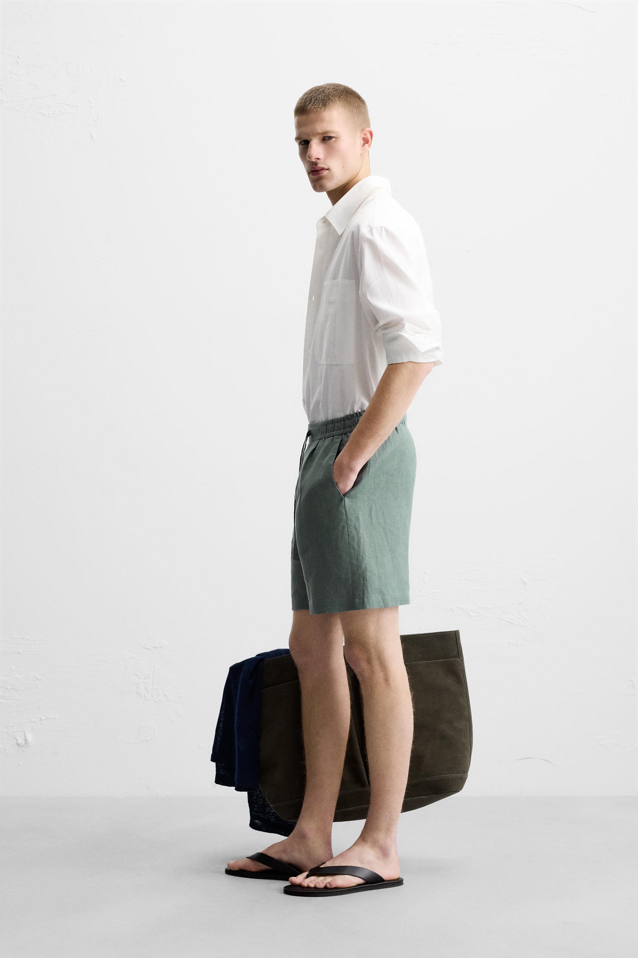 100% LINEN REGULAR FIT SHORTS - Gray green | ZARA United States