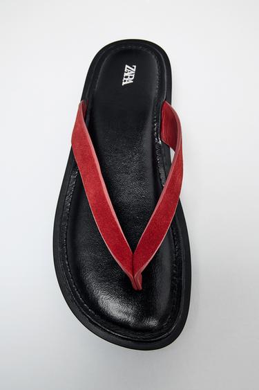 CONTRAST LEATHER SANDALS - Red by Zara