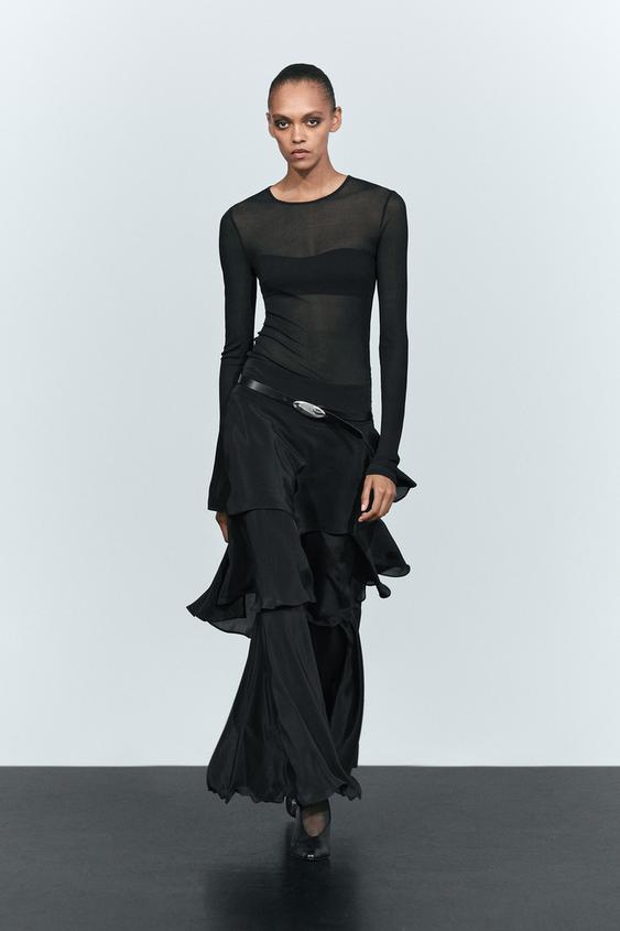 Jupe culotte fluide détail volants - Noir de Zara - Image 0