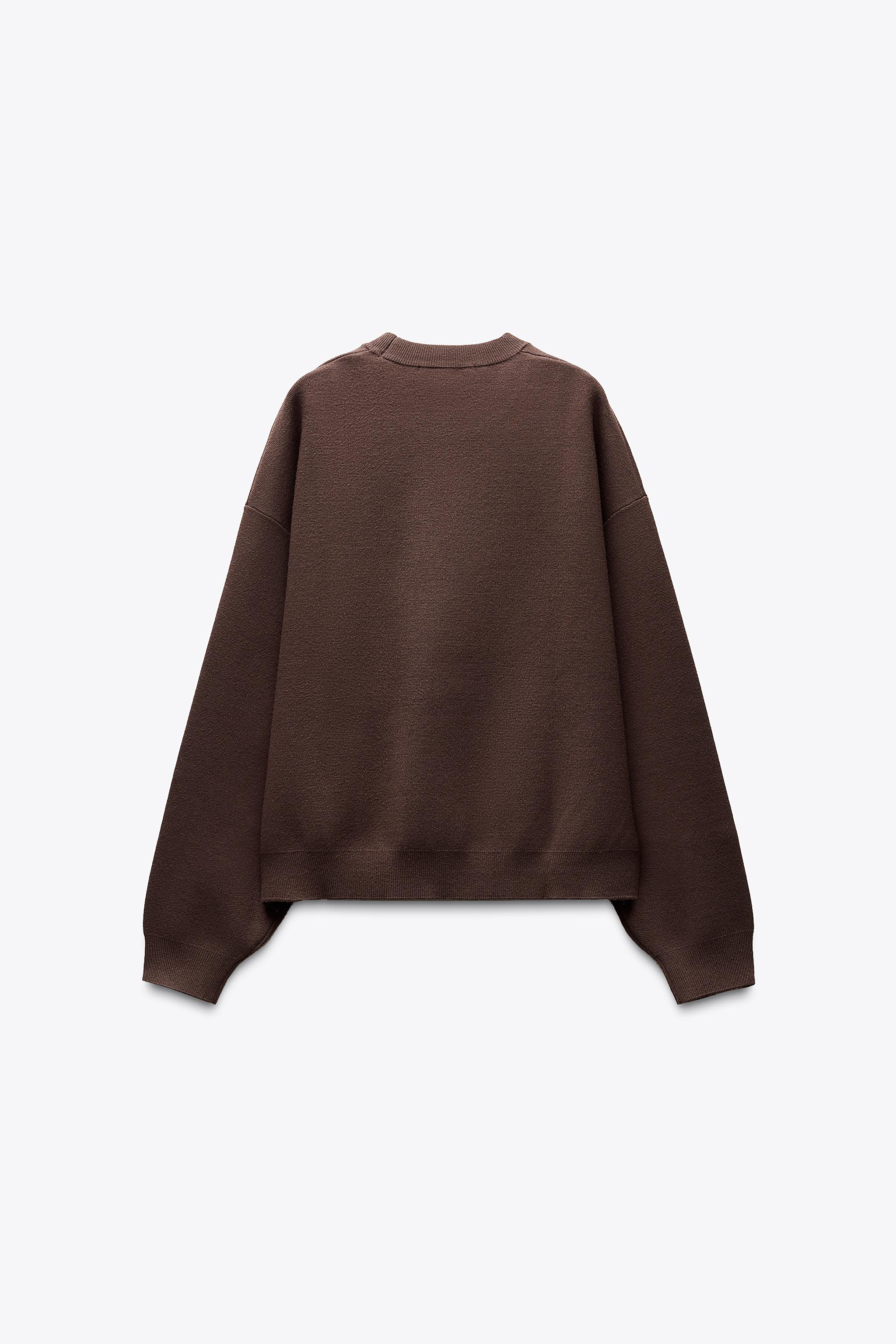 ★ZARA★ BASIC CREW NECK SWEATSHIRT PLAIN KNIT SWEATSHIRT - Chocolate | ZARA United States