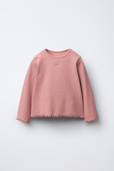 Zara RIBBED HEART T-SHIRT - Brick