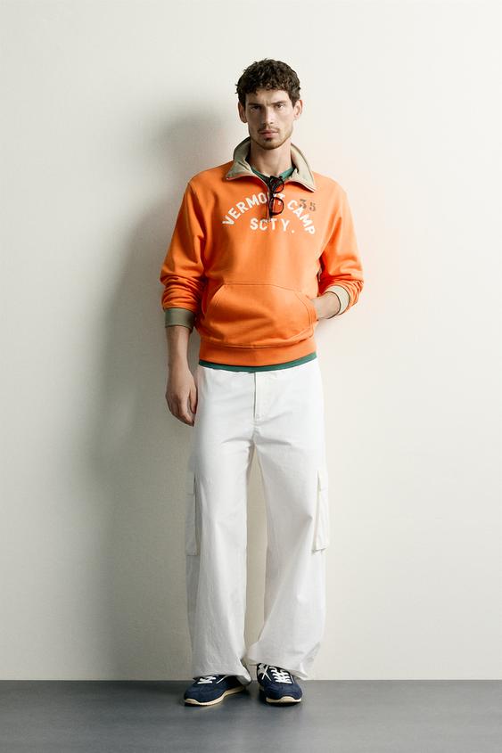 YAZILI KONTRAST FERMUARLI SWEATSHIRT