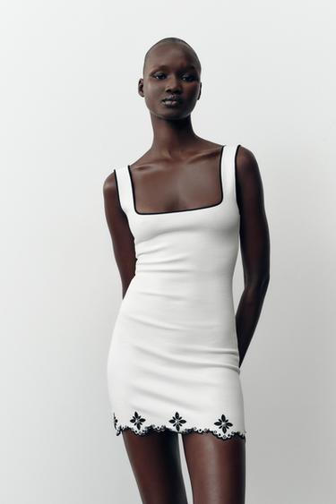 EMBROIDERED DRESS WITH FAUX PEARLS - White by Zara - Image 1