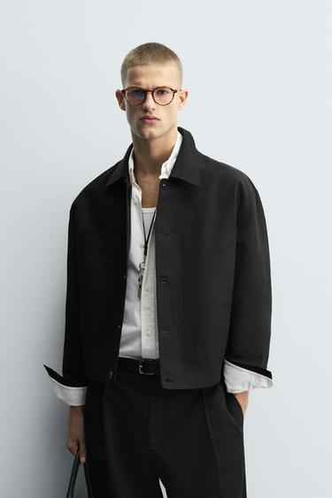 Zara RELAXED FIT POCKET OVERSHIRT - Black