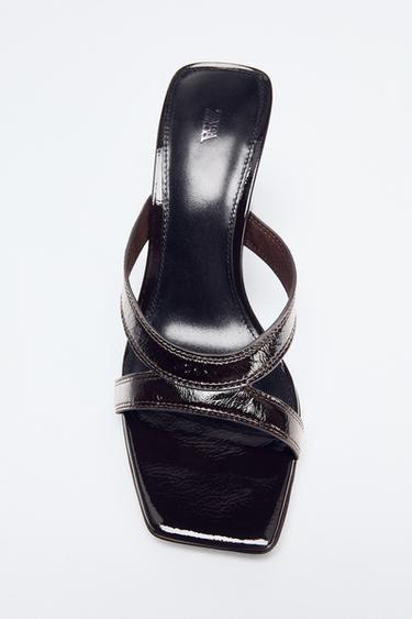 LEATHER HIGH-HEEL SANDALS WITH STRAPS - Brown by Zara