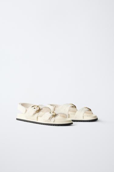Zara BUCKLED SANDALS - Off White