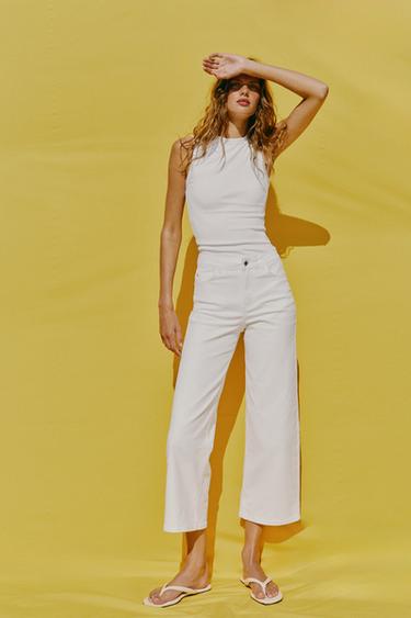 جينز Z1975 كولوت خصر عالٍ مريح - أبيض الخاص بـ Zara
