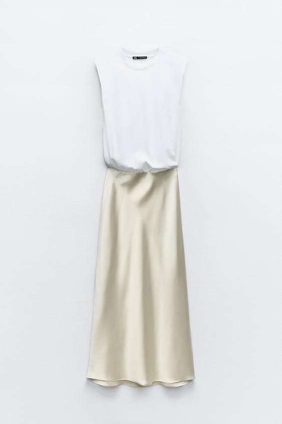 Satin Finish Contrast Dress Cava Zara Thailand 