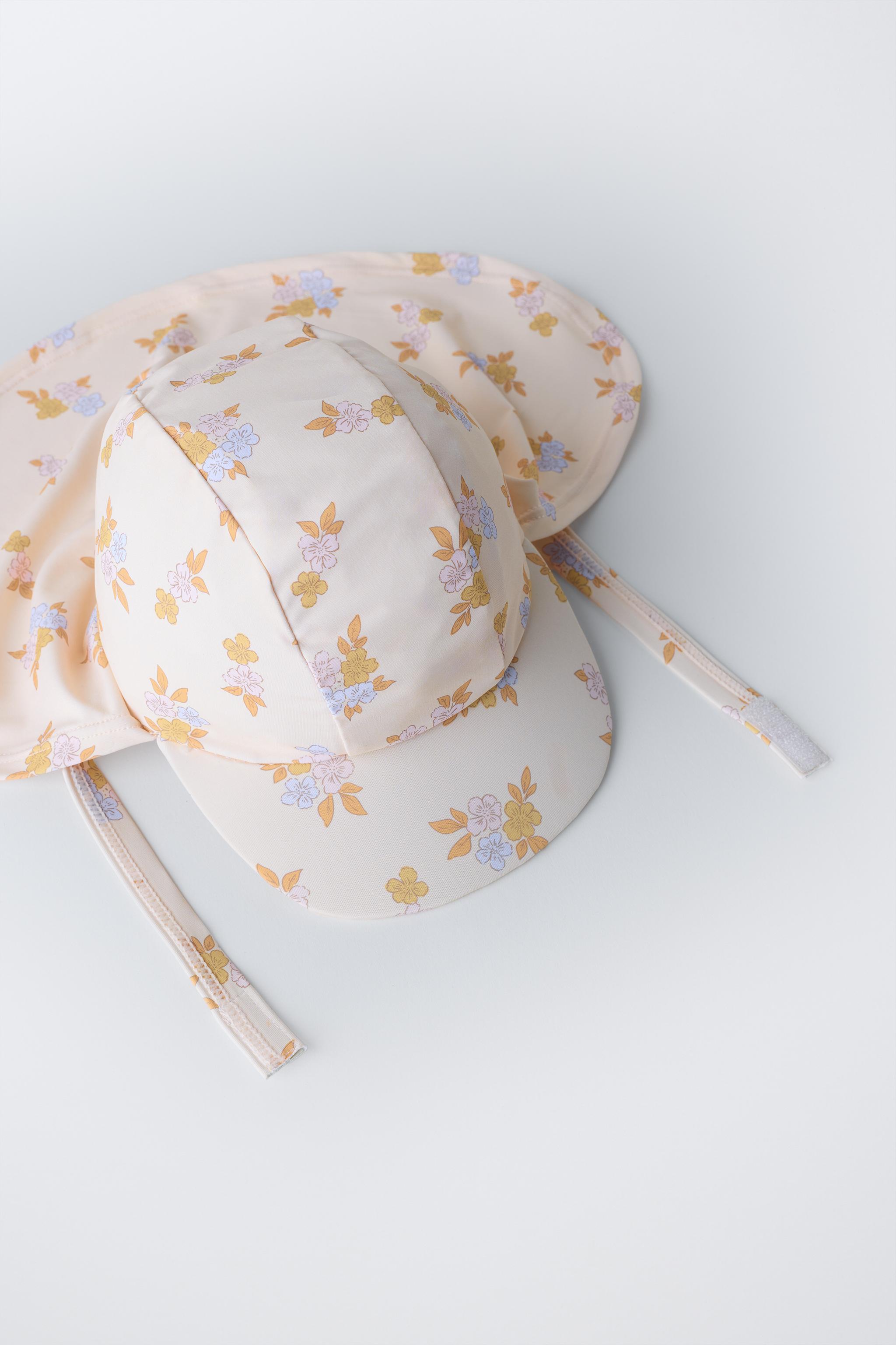 FLORAL PRINT SWIM HAT WITH NECK FLAP