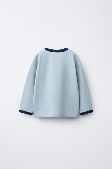 PLAIN T-SHIRT WITH CONTRAST PIPING - Sky blue by Zara - Image 1