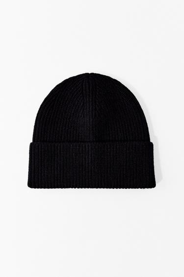 BONNET BEANIE CÔTELÉ À REVERS - Noir de Zara