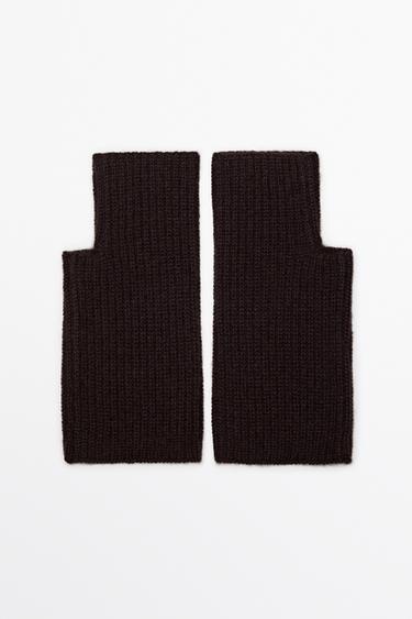 100% Cashmere Knit Mittens — Brown 1