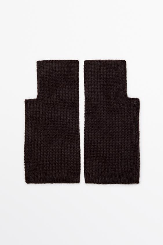 Zara 100% Cashmere Knit Mittens - Brown - Image 0