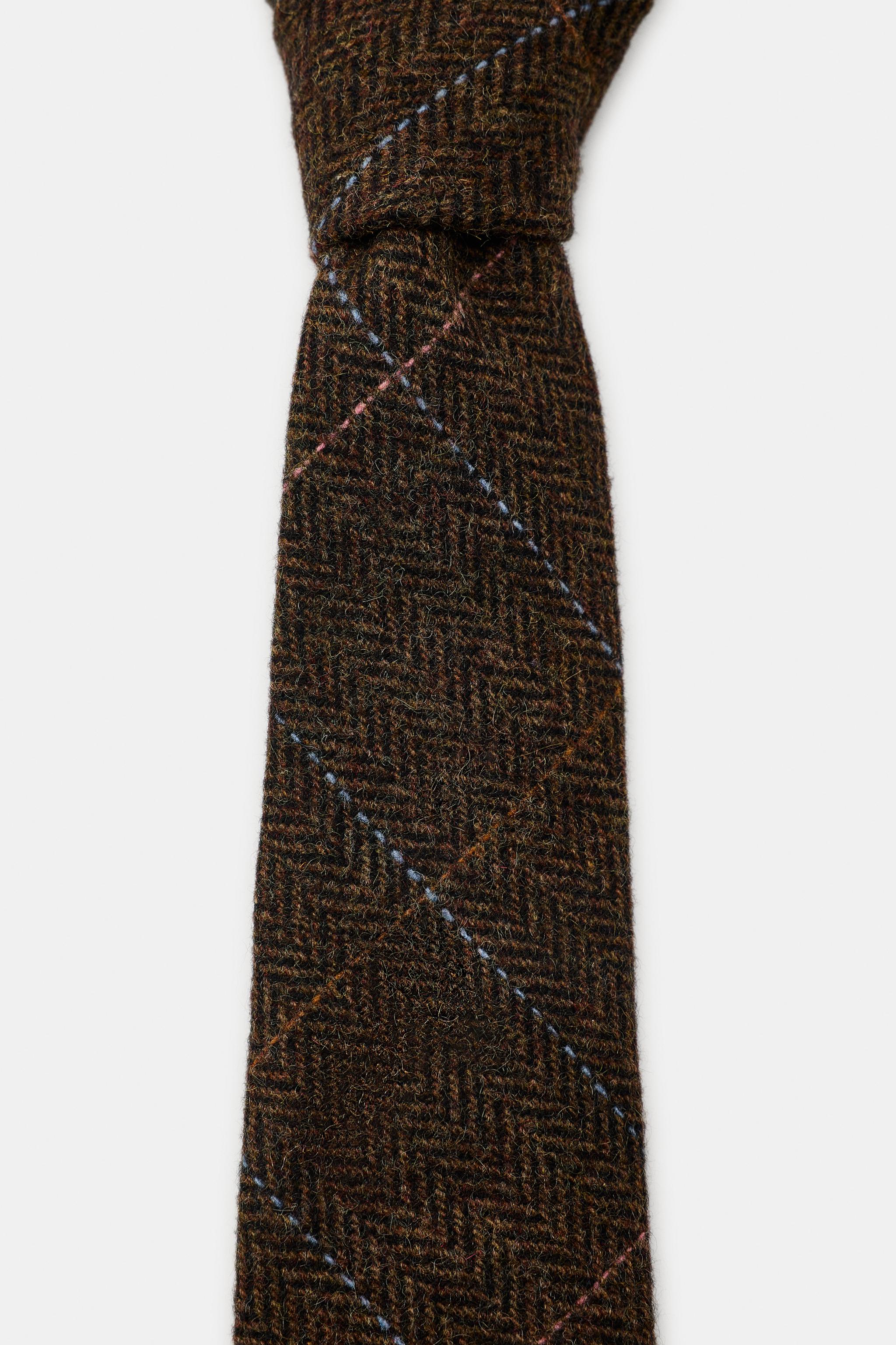 WOOL BLEND HERRINGBONE TIE