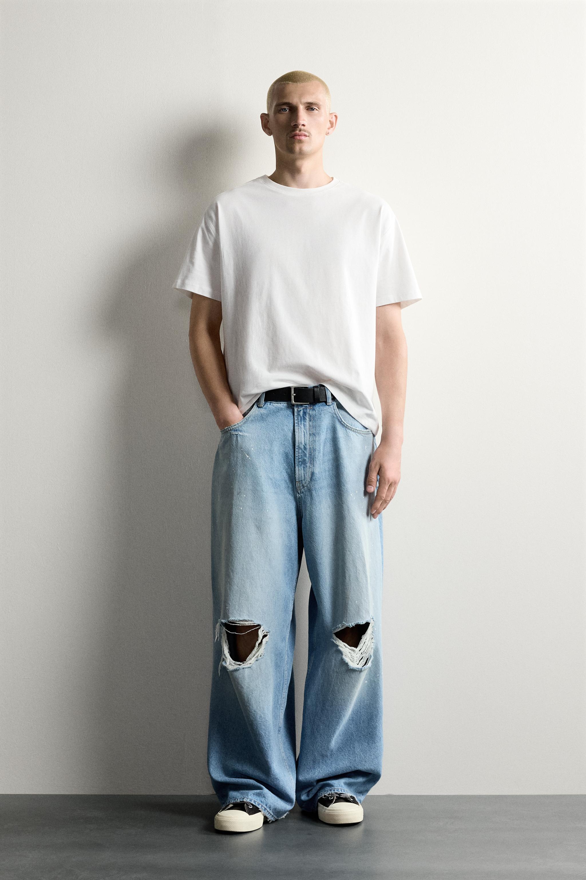 ZARA 34 デニム　新品未使用　 バギーフィット　ダメージ加工 ダメージ加工バギーフィットデニムパンツ - ブルー | ZARA Japan / 日本