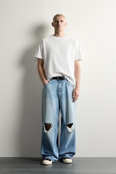 RIPPED BAGGY FIT JEANS - Blue by Zara