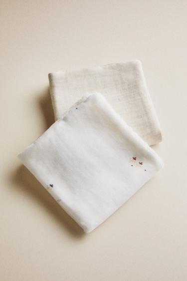 EMBROIDERED MINI BABY TOWEL (PACK OF 2) - Ecru by Zara