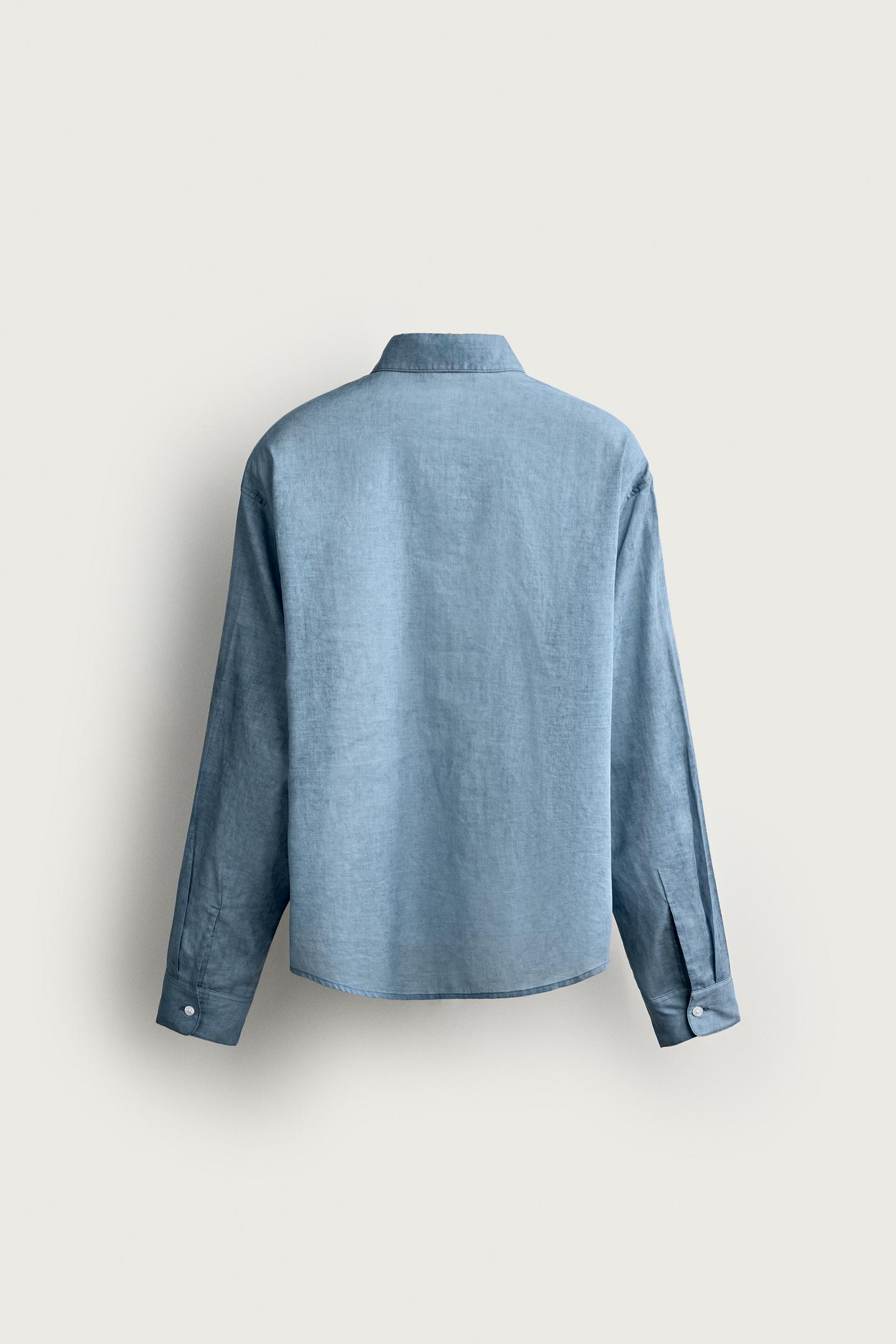 Мужская рубашка Zara Washed-Effect Relaxed-Fit, цвет: Синий меланжевый — фото 8