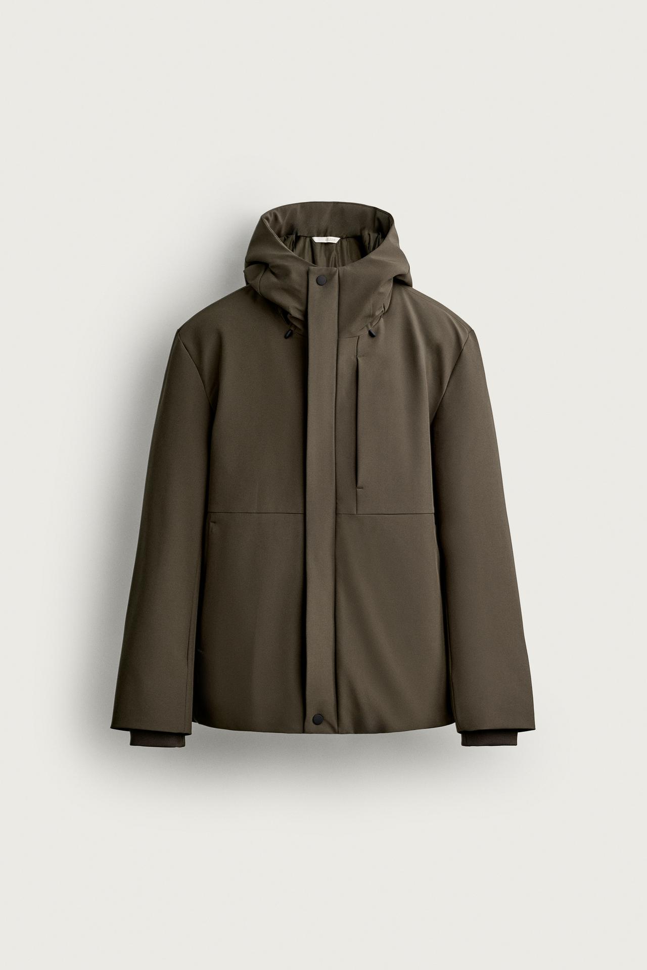 TECHNICAL WATER-REPELLENT HOODED JACKET — Khaki