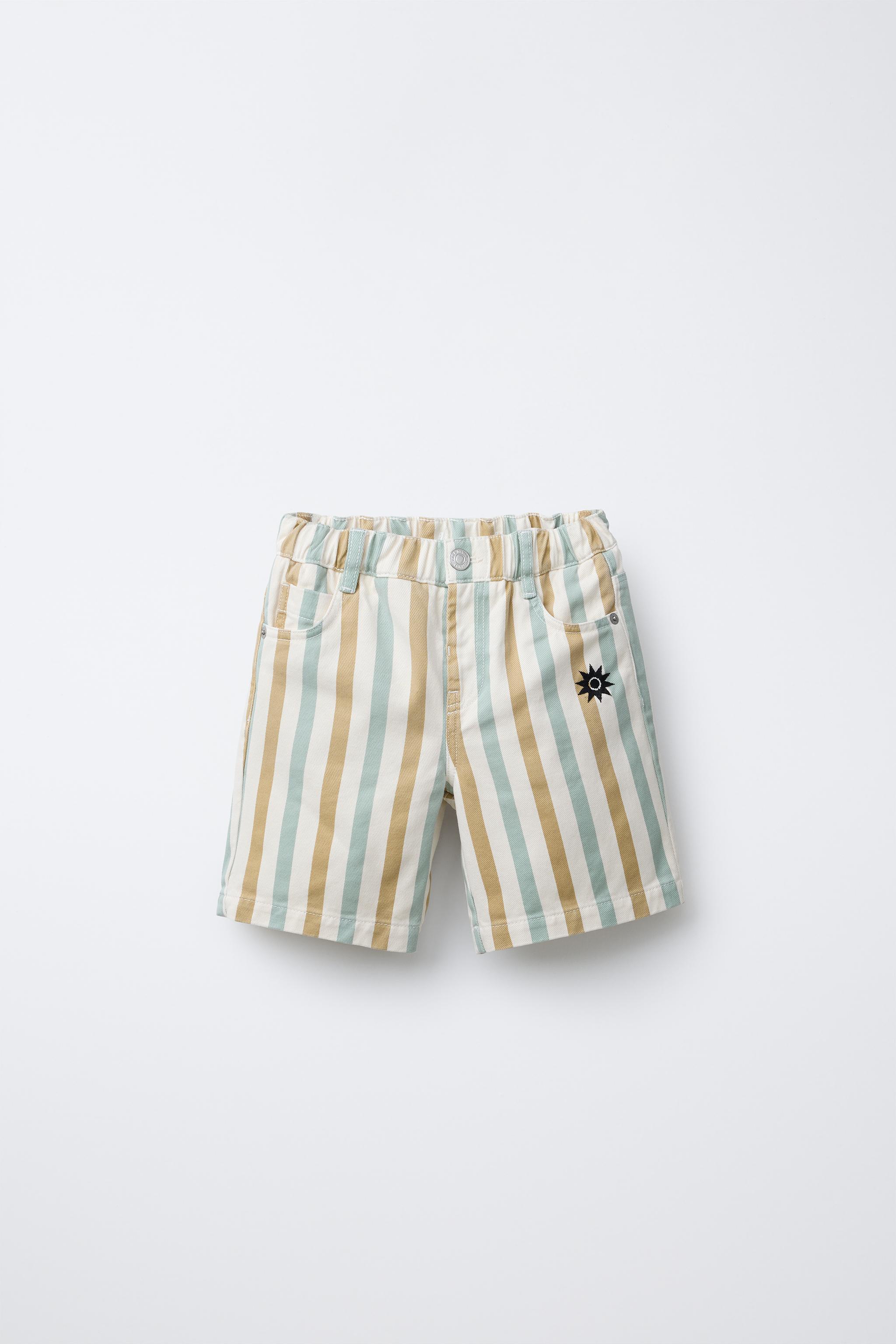 STRIPED EMBROIDERED SHORTS