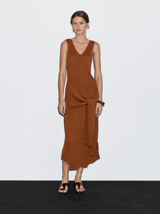 Long knit crossover dress