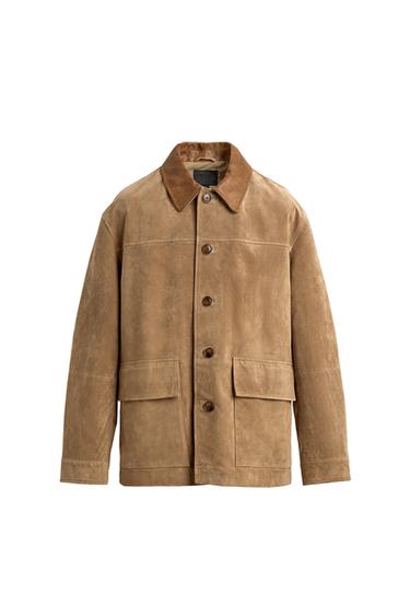 CHAQUETA PIEL SERRAJE CUELLO COMBINADO - Tostado de Zara