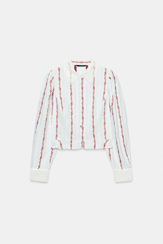 GUIPURE PRINT SHIRT - Blue/White by Zara - Image 0