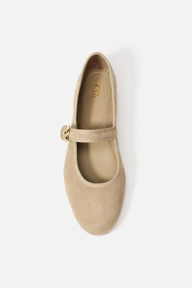 SUEDE STRAP BALLET FLATS - Sand Brown by Zara