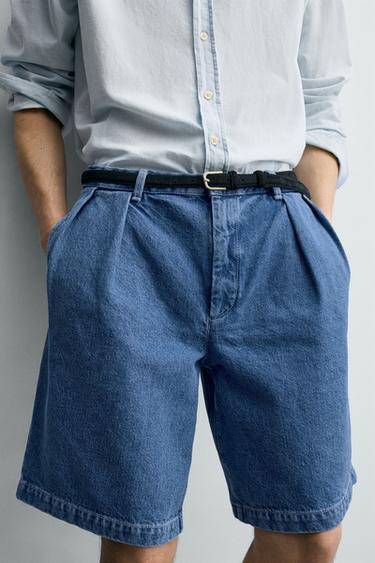 RELAXED FIT PLEATED DENIM BERMUDA SHORTS - Blue by Zara - Image 6