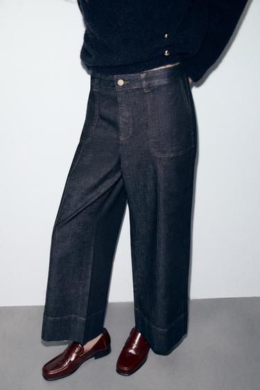 Zara Z1975 MID-RISE CULOTTE JEANS - Blue