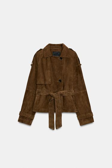 SHORT SUEDE LEATHER TRENCH COAT ZW COLLECTION LIMITED EDITION - Khaki by Zara - Image 6