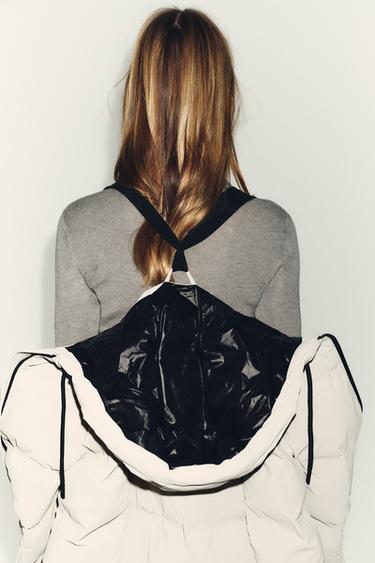 ANORAK LONG EFFET GOMME COUPE-VENT À CAPUCHE - Beige clair de Zara - Image 5