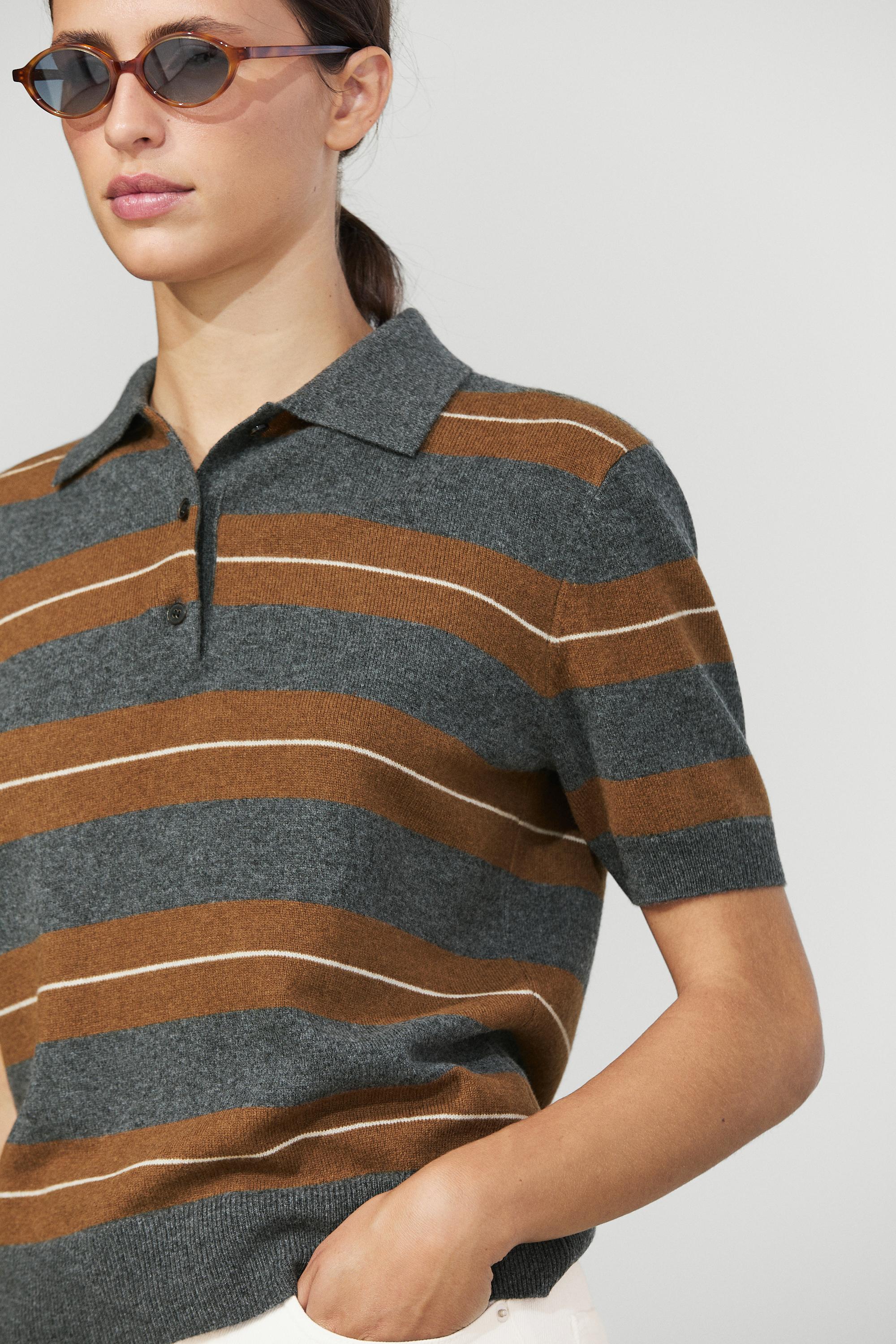 Polo en maille à manches courtes rayé laine