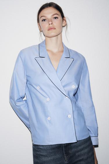 ZW COLLECTION CONTRAST PIPING WRAP SHIRT - Blue by Zara