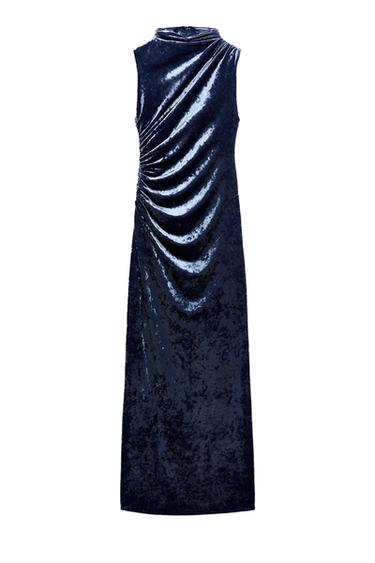 VELVET MIDI DRESS WITH DRAPED DETAIL