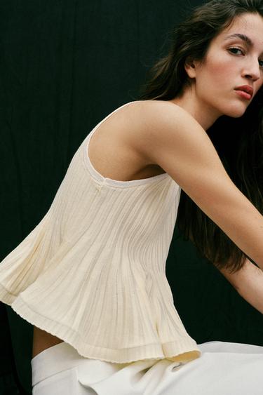 TOP CÔTELÉ EN MAILLE PÉPLUM - Écru de Zara - Image 7