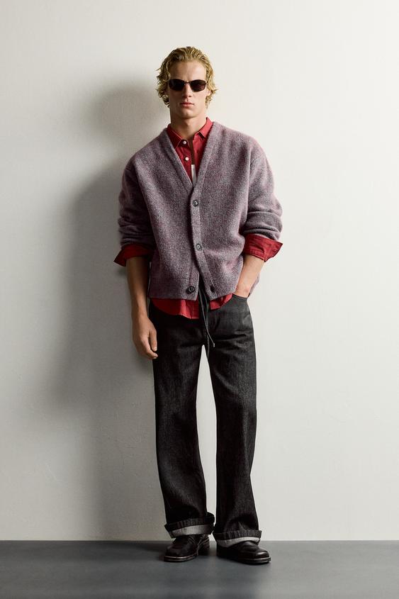 WOOL BLEND RELAXED FIT CARDIGAN - Wine by Zara - Image 0