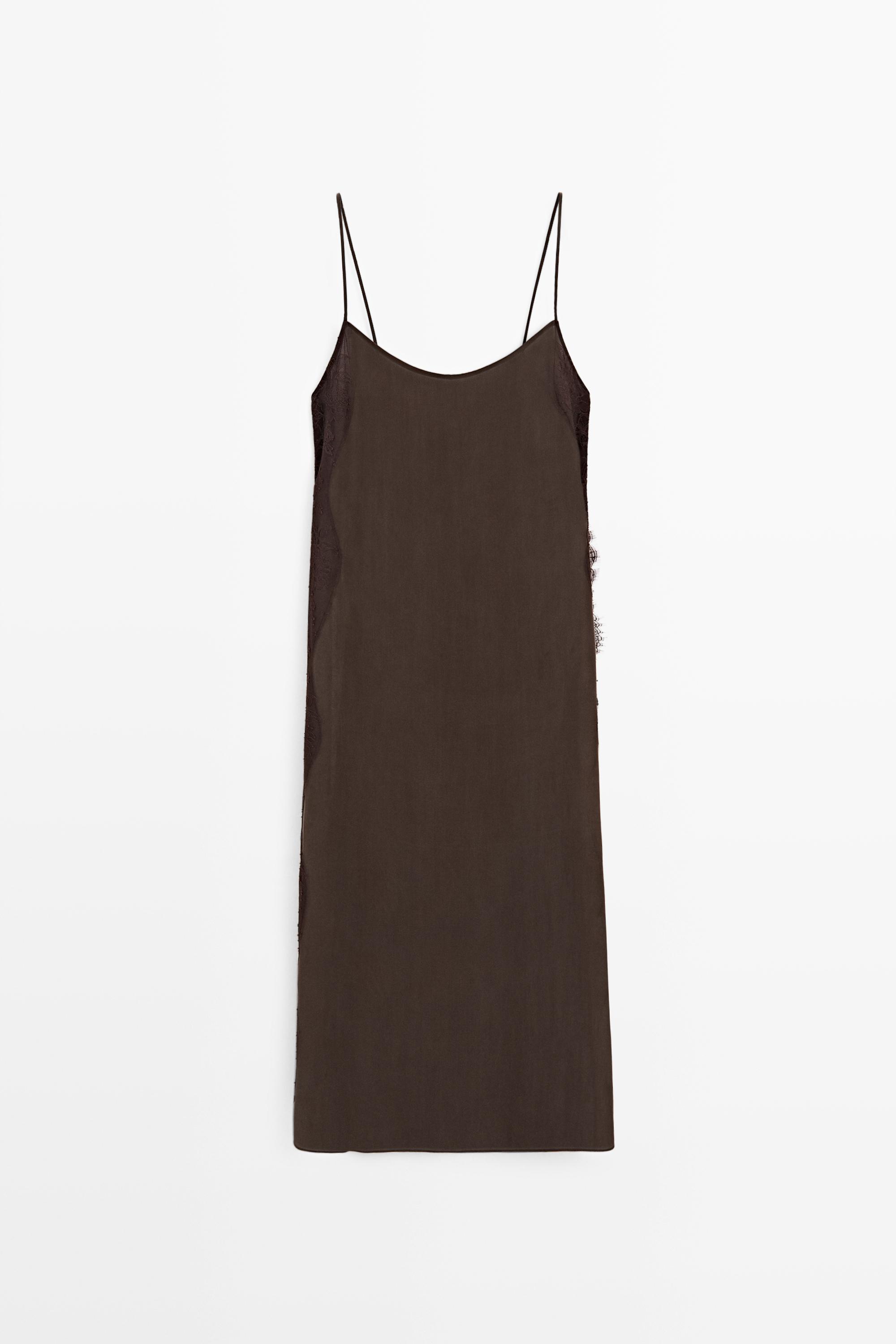 Total look camisole dress with lace detail — Chocolate