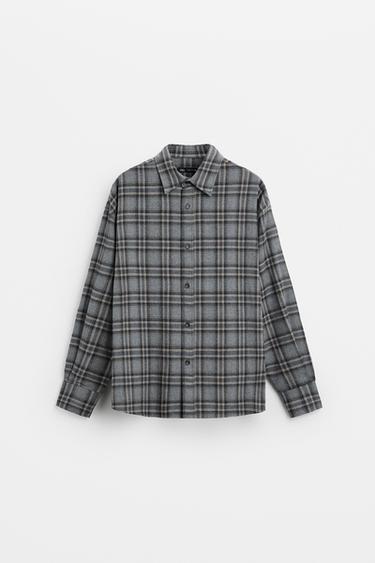 CAMISA CUADROS RELAXED FIT - Gris / Tostado de Zara