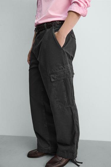 PANTALON BATTLE COUPE DÉCONTRACTÉE DÉLAVÉ - Bleu de Zara - Image 6