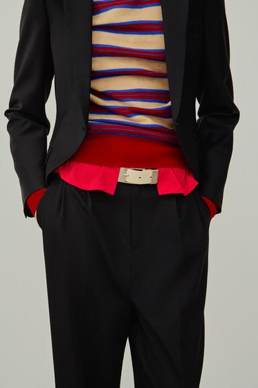 PULL À RAYURES 100 % LAINE EXTRA DOUX - Rayure rouge de Zara - Image 1