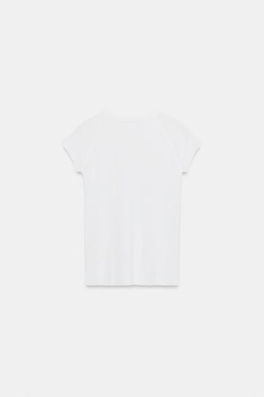 TOP CÔTELÉ EN MAILLE À MANCHES COURTES - Blanc de Zara - Image 5