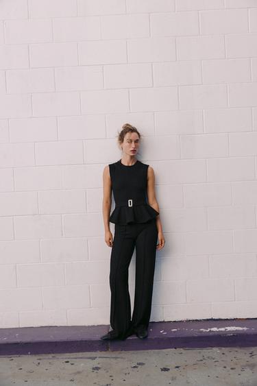 BOUCLÉ PEPLUM BUCKLE TOP - Black by Zara