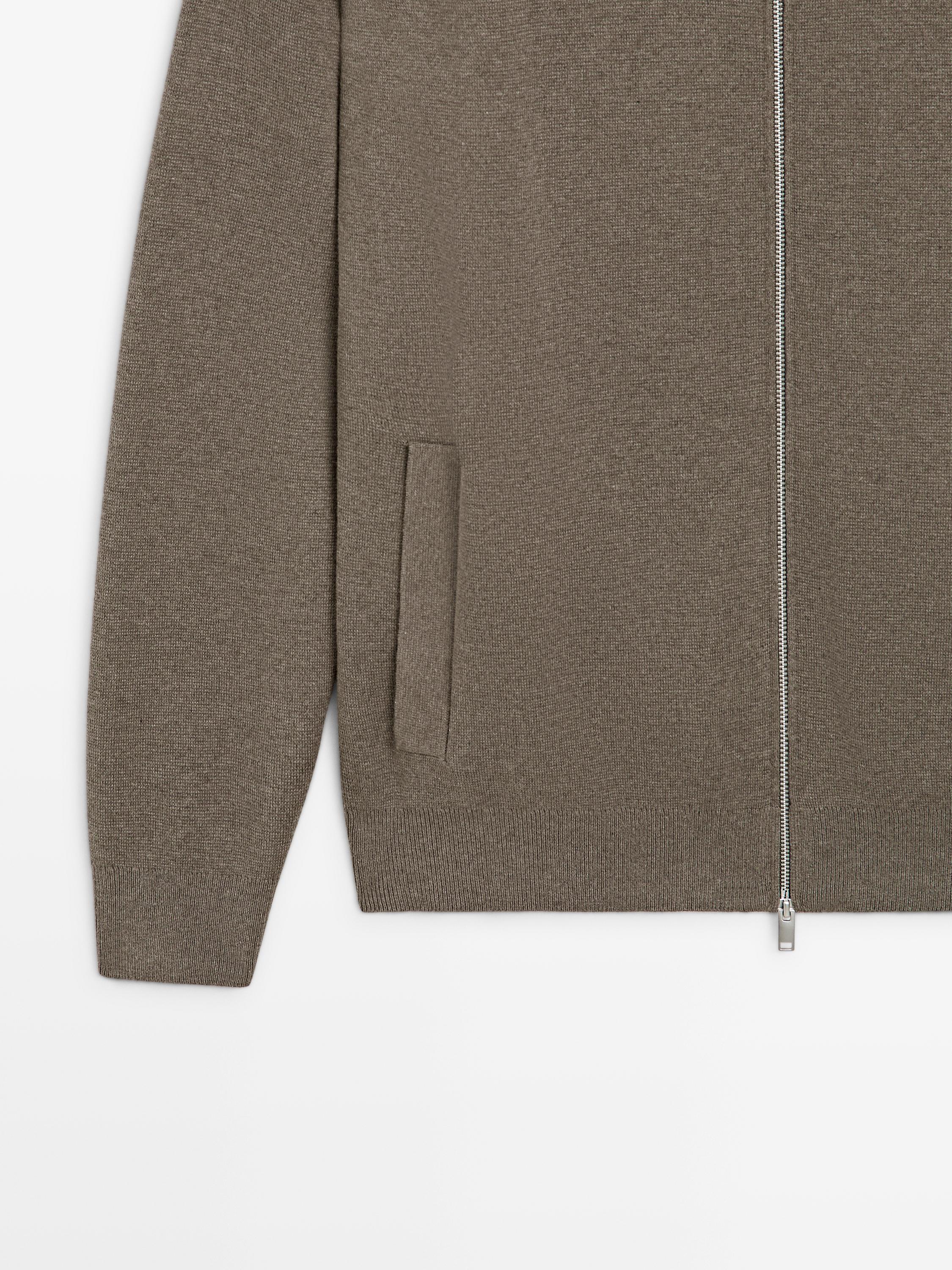 Cotton blend zip-up knit cardigan